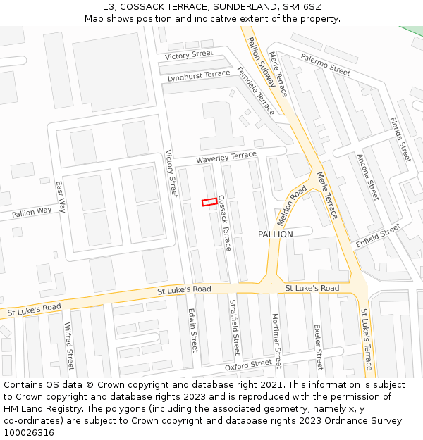 13, COSSACK TERRACE, SUNDERLAND, SR4 6SZ: Location map and indicative extent of plot