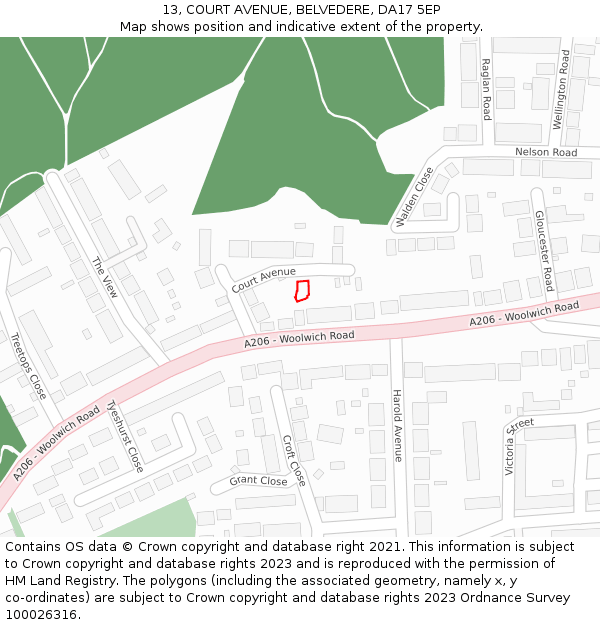 13, COURT AVENUE, BELVEDERE, DA17 5EP: Location map and indicative extent of plot