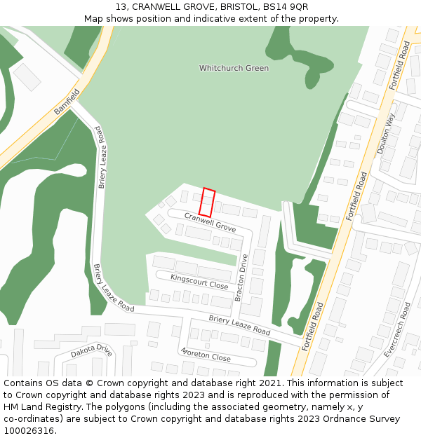 13, CRANWELL GROVE, BRISTOL, BS14 9QR: Location map and indicative extent of plot