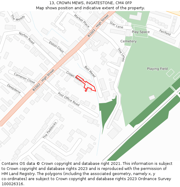 13, CROWN MEWS, INGATESTONE, CM4 0FP: Location map and indicative extent of plot