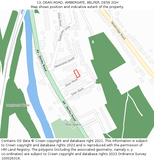 13, DEAN ROAD, AMBERGATE, BELPER, DE56 2GH: Location map and indicative extent of plot