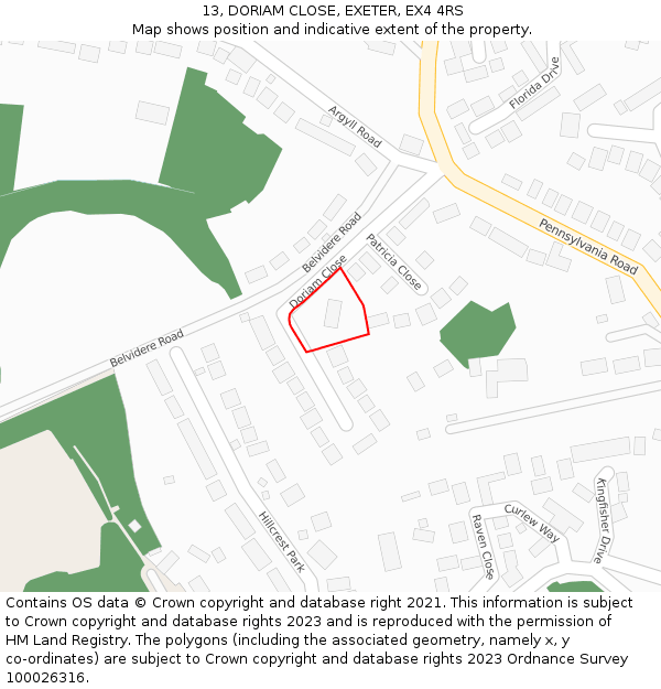 13, DORIAM CLOSE, EXETER, EX4 4RS: Location map and indicative extent of plot