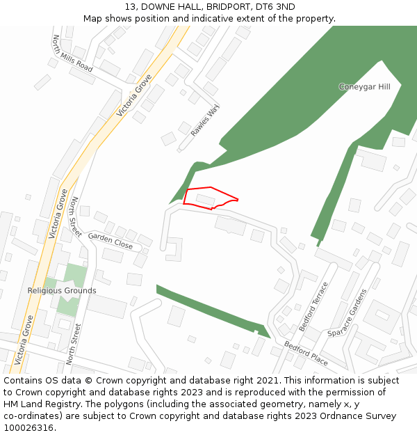 13, DOWNE HALL, BRIDPORT, DT6 3ND: Location map and indicative extent of plot