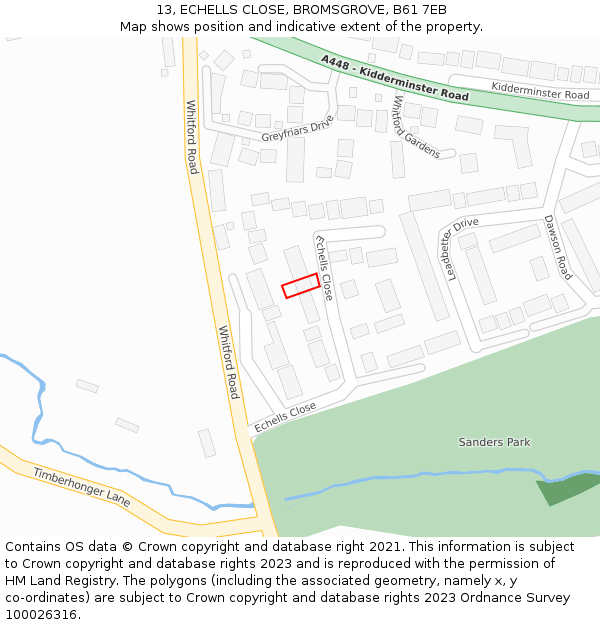 13, ECHELLS CLOSE, BROMSGROVE, B61 7EB: Location map and indicative extent of plot