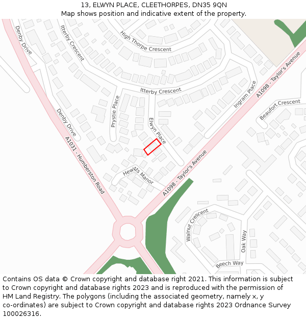 13, ELWYN PLACE, CLEETHORPES, DN35 9QN: Location map and indicative extent of plot