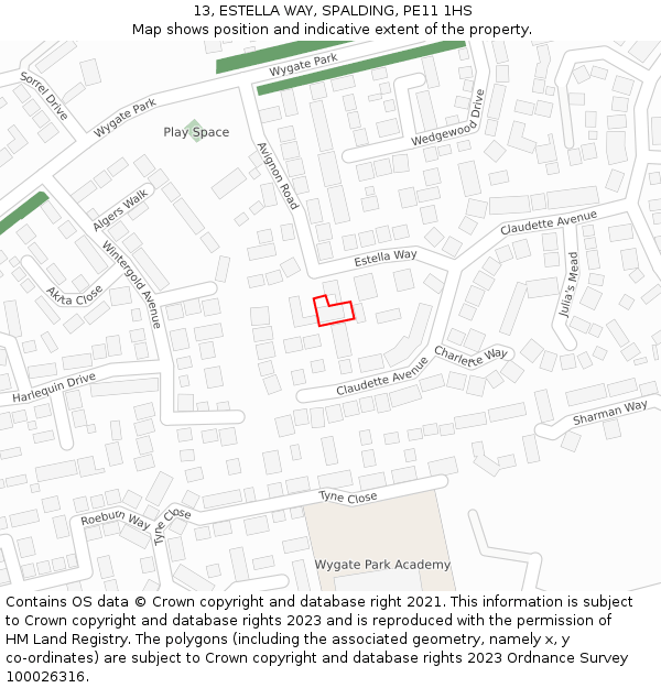 13, ESTELLA WAY, SPALDING, PE11 1HS: Location map and indicative extent of plot