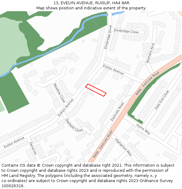 13, EVELYN AVENUE, RUISLIP, HA4 8AR: Location map and indicative extent of plot