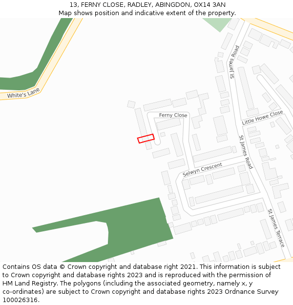 13, FERNY CLOSE, RADLEY, ABINGDON, OX14 3AN: Location map and indicative extent of plot