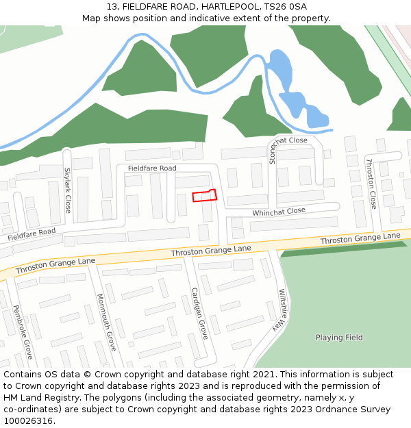 13, FIELDFARE ROAD, HARTLEPOOL, TS26 0SA: Location map and indicative extent of plot