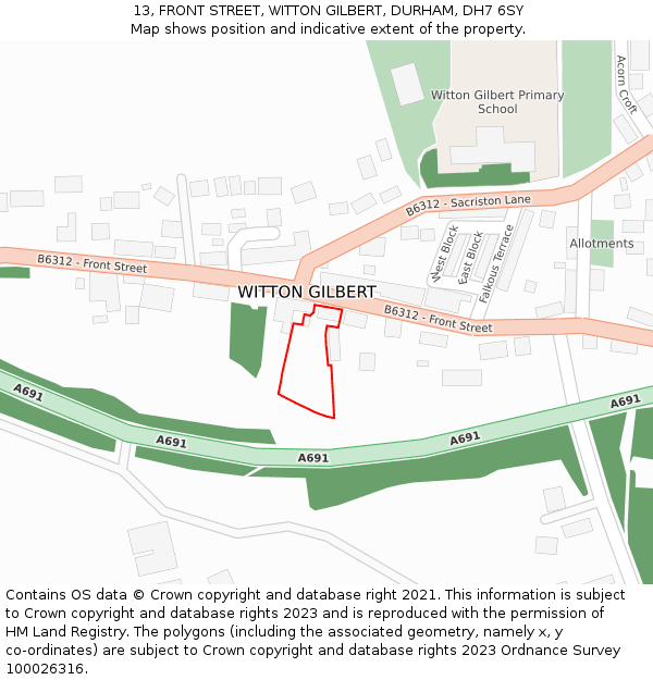 13, FRONT STREET, WITTON GILBERT, DURHAM, DH7 6SY: Location map and indicative extent of plot