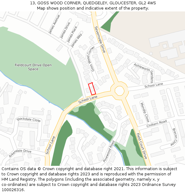 13, GOSS WOOD CORNER, QUEDGELEY, GLOUCESTER, GL2 4WS: Location map and indicative extent of plot