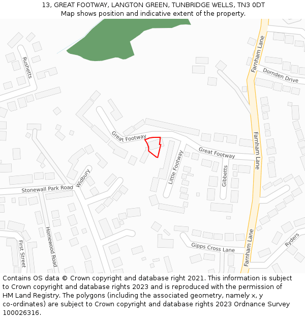 13, GREAT FOOTWAY, LANGTON GREEN, TUNBRIDGE WELLS, TN3 0DT: Location map and indicative extent of plot