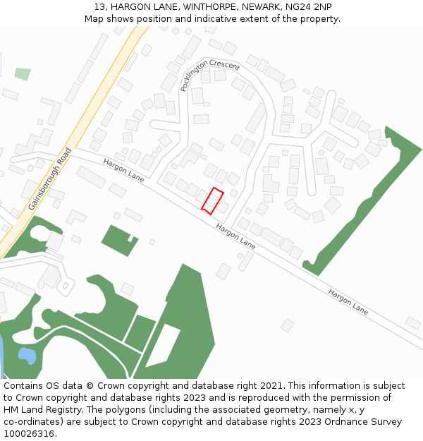 13, HARGON LANE, WINTHORPE, NEWARK, NG24 2NP: Location map and indicative extent of plot