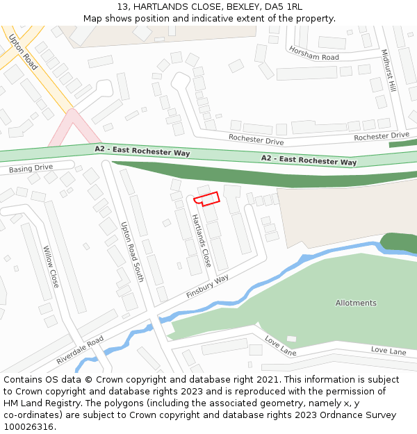 13, HARTLANDS CLOSE, BEXLEY, DA5 1RL: Location map and indicative extent of plot