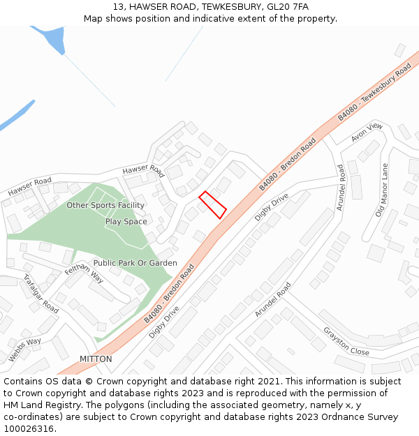 13, HAWSER ROAD, TEWKESBURY, GL20 7FA: Location map and indicative extent of plot