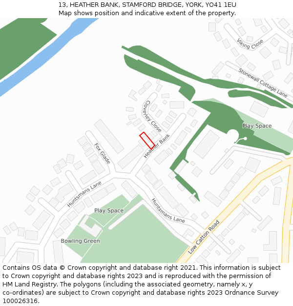 13, HEATHER BANK, STAMFORD BRIDGE, YORK, YO41 1EU: Location map and indicative extent of plot