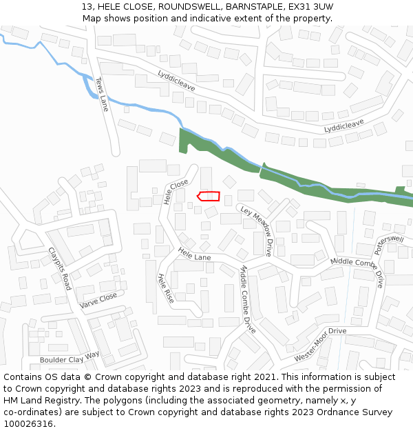 13, HELE CLOSE, ROUNDSWELL, BARNSTAPLE, EX31 3UW: Location map and indicative extent of plot