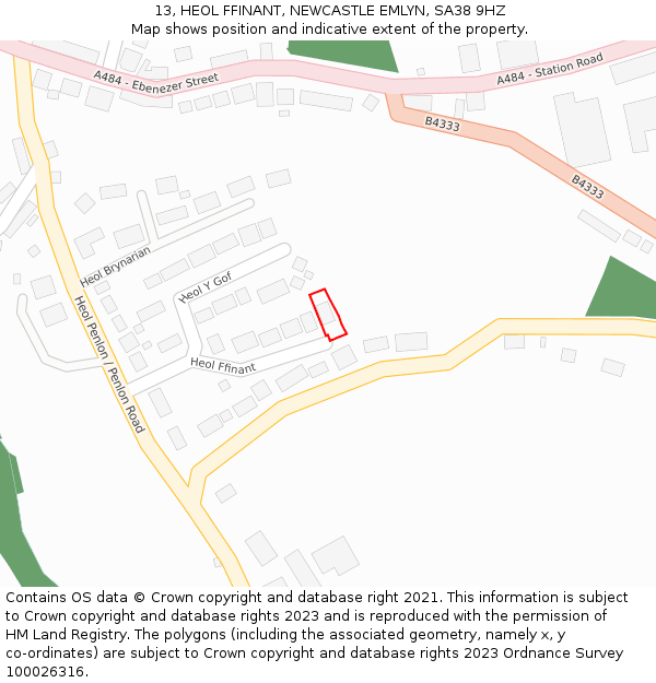 13, HEOL FFINANT, NEWCASTLE EMLYN, SA38 9HZ: Location map and indicative extent of plot