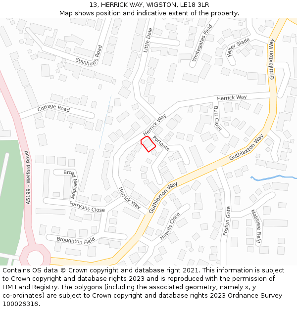 13, HERRICK WAY, WIGSTON, LE18 3LR: Location map and indicative extent of plot