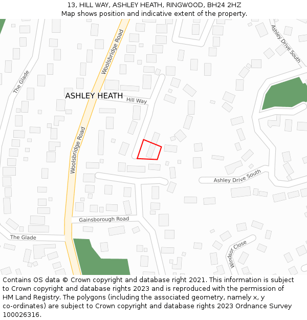 13, HILL WAY, ASHLEY HEATH, RINGWOOD, BH24 2HZ: Location map and indicative extent of plot