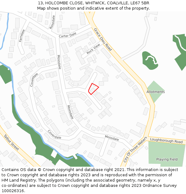 13, HOLCOMBE CLOSE, WHITWICK, COALVILLE, LE67 5BR: Location map and indicative extent of plot