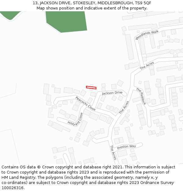 13, JACKSON DRIVE, STOKESLEY, MIDDLESBROUGH, TS9 5QF: Location map and indicative extent of plot