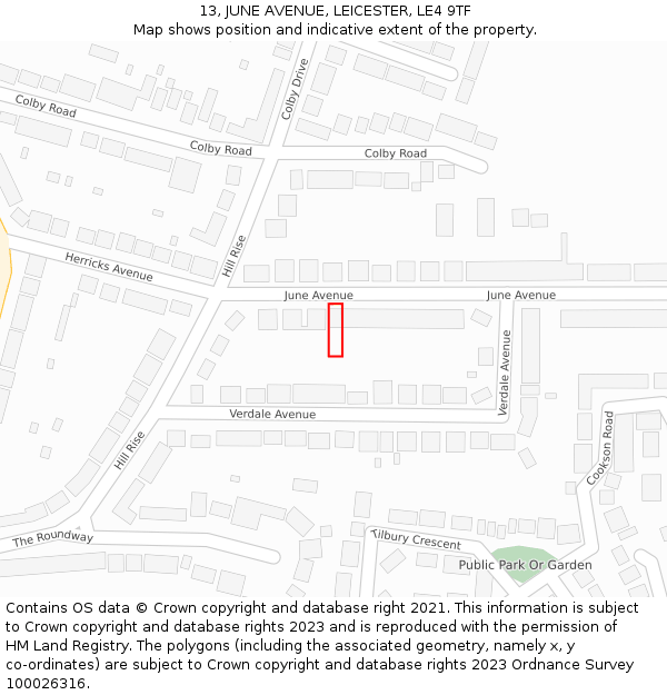 13, JUNE AVENUE, LEICESTER, LE4 9TF: Location map and indicative extent of plot