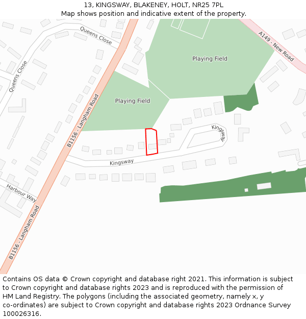 13, KINGSWAY, BLAKENEY, HOLT, NR25 7PL: Location map and indicative extent of plot