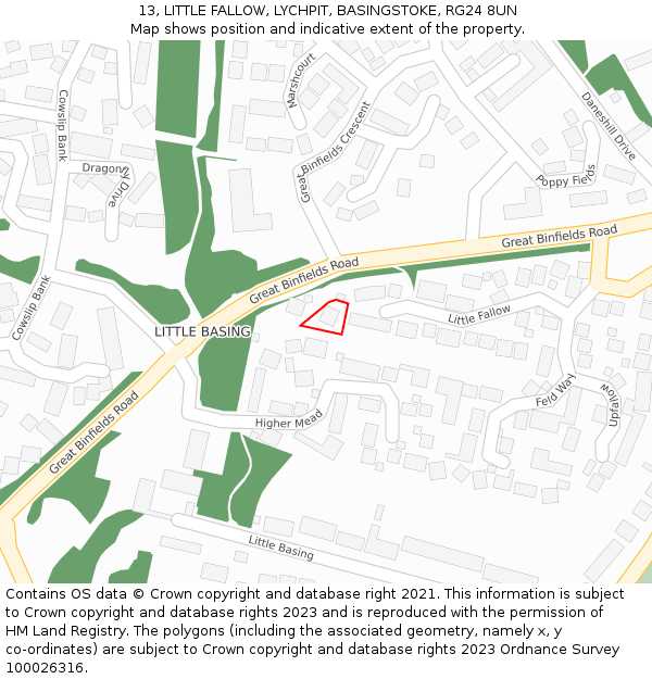 13, LITTLE FALLOW, LYCHPIT, BASINGSTOKE, RG24 8UN: Location map and indicative extent of plot