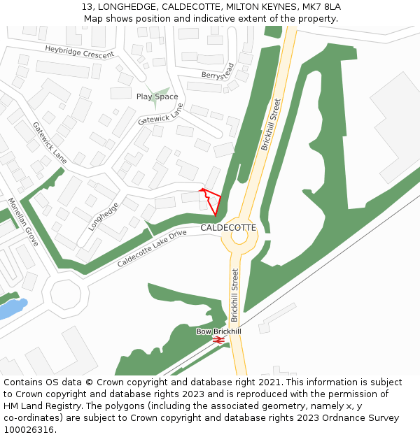 13, LONGHEDGE, CALDECOTTE, MILTON KEYNES, MK7 8LA: Location map and indicative extent of plot