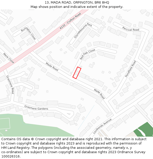 13, MADA ROAD, ORPINGTON, BR6 8HQ: Location map and indicative extent of plot