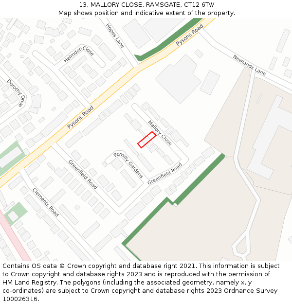 13, MALLORY CLOSE, RAMSGATE, CT12 6TW: Location map and indicative extent of plot