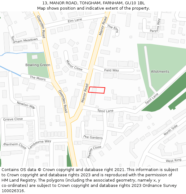 13, MANOR ROAD, TONGHAM, FARNHAM, GU10 1BL: Location map and indicative extent of plot