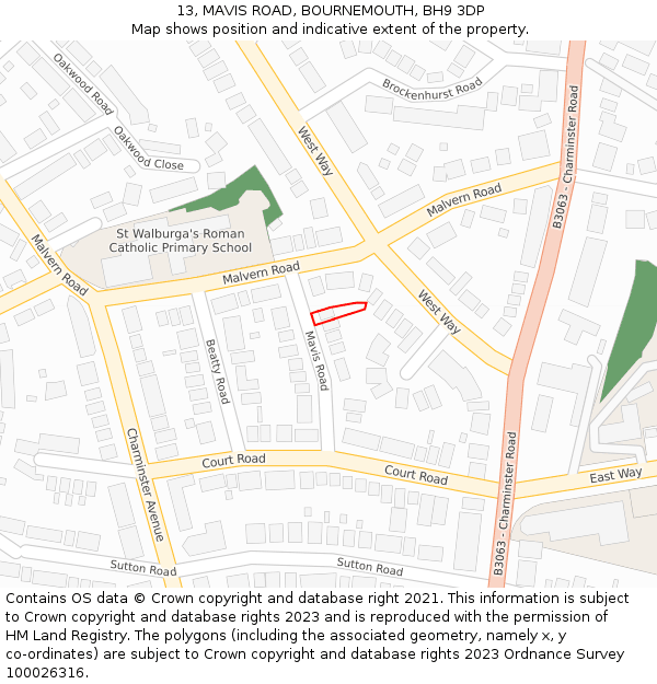 13, MAVIS ROAD, BOURNEMOUTH, BH9 3DP: Location map and indicative extent of plot