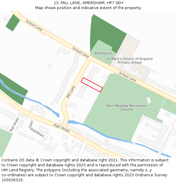 13, MILL LANE, AMERSHAM, HP7 0EH: Location map and indicative extent of plot