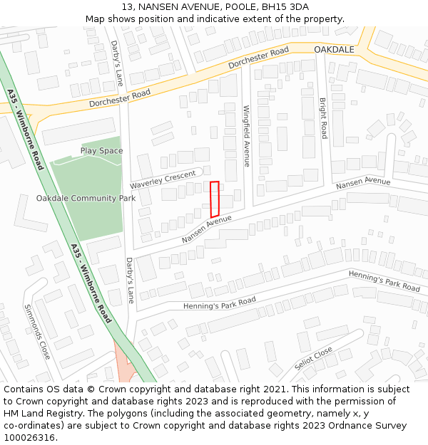 13, NANSEN AVENUE, POOLE, BH15 3DA: Location map and indicative extent of plot