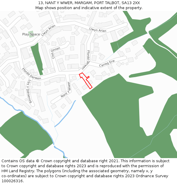 13, NANT Y WIWER, MARGAM, PORT TALBOT, SA13 2XX: Location map and indicative extent of plot