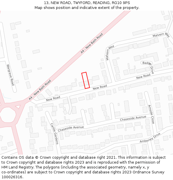 13, NEW ROAD, TWYFORD, READING, RG10 9PS: Location map and indicative extent of plot