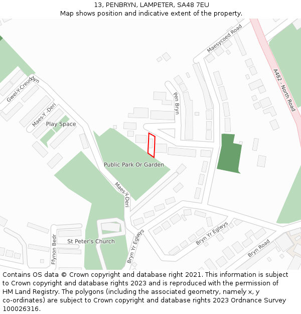 13, PENBRYN, LAMPETER, SA48 7EU: Location map and indicative extent of plot