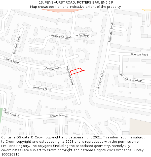 13, PENSHURST ROAD, POTTERS BAR, EN6 5JP: Location map and indicative extent of plot