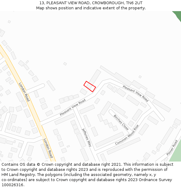 13, PLEASANT VIEW ROAD, CROWBOROUGH, TN6 2UT: Location map and indicative extent of plot