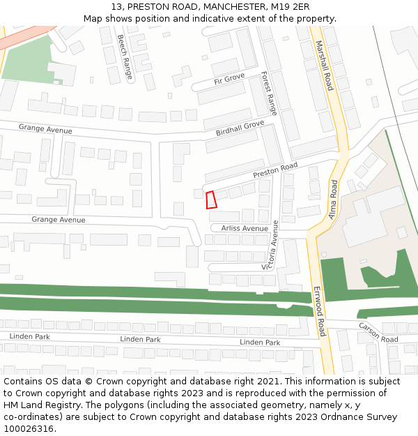 13, PRESTON ROAD, MANCHESTER, M19 2ER: Location map and indicative extent of plot