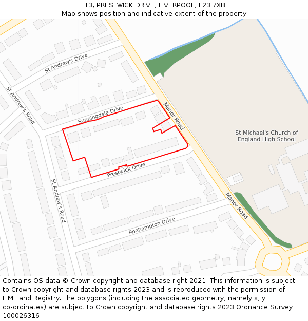 13, PRESTWICK DRIVE, LIVERPOOL, L23 7XB: Location map and indicative extent of plot