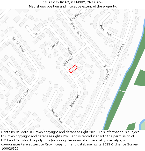 13, PRIORY ROAD, GRIMSBY, DN37 9QH: Location map and indicative extent of plot