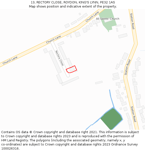 13, RECTORY CLOSE, ROYDON, KING'S LYNN, PE32 1AS: Location map and indicative extent of plot