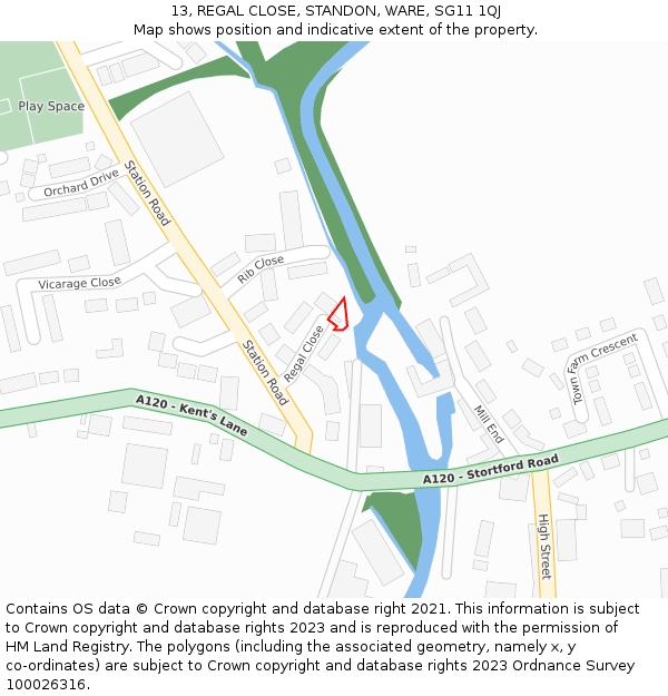 13, REGAL CLOSE, STANDON, WARE, SG11 1QJ: Location map and indicative extent of plot