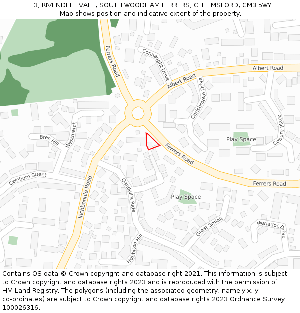 13, RIVENDELL VALE, SOUTH WOODHAM FERRERS, CHELMSFORD, CM3 5WY: Location map and indicative extent of plot