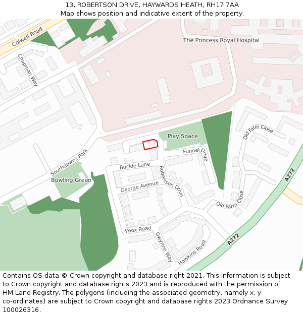 13, ROBERTSON DRIVE, HAYWARDS HEATH, RH17 7AA: Location map and indicative extent of plot