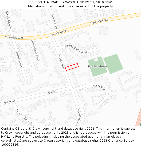 13, ROSETTA ROAD, SPIXWORTH, NORWICH, NR10 3NW: Location map and indicative extent of plot