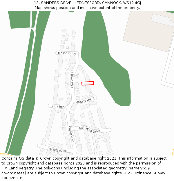 13, SANDERS DRIVE, HEDNESFORD, CANNOCK, WS12 4GJ: Location map and indicative extent of plot